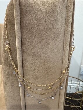 Layered Gold and Silver Drop Necklace — Mixed Metal Multi-Strand